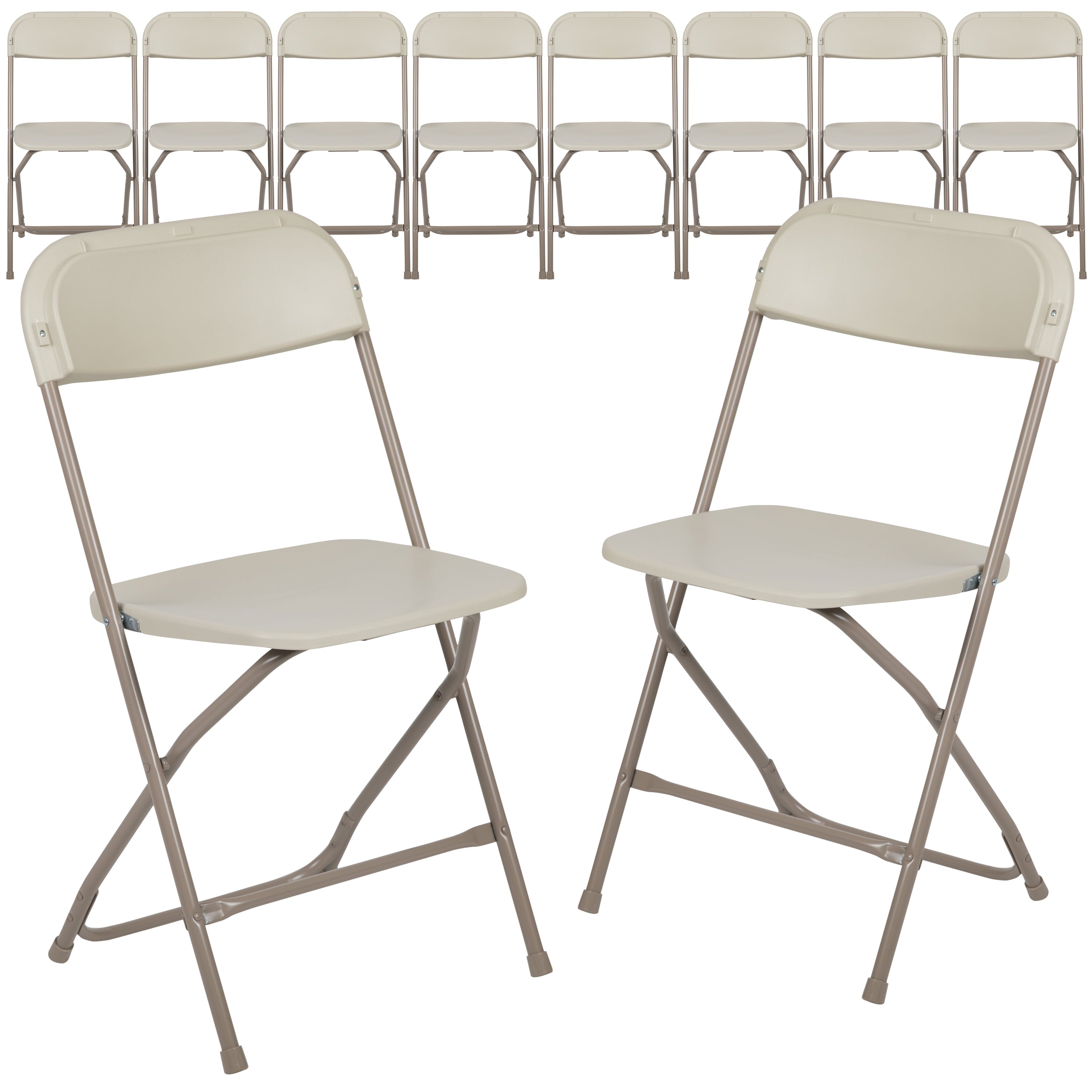 Emma + Oliver Set of 10 Beige Stackable Folding Plastic Chairs - 650 lb Weight Capacity