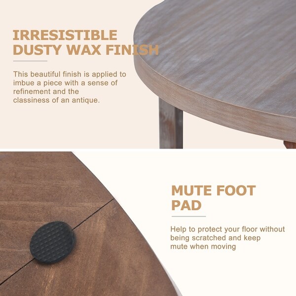 Round Rustic Coffee Table Solid Wood+MDF Coffee Table for Living Room with Dusty Wax Coating