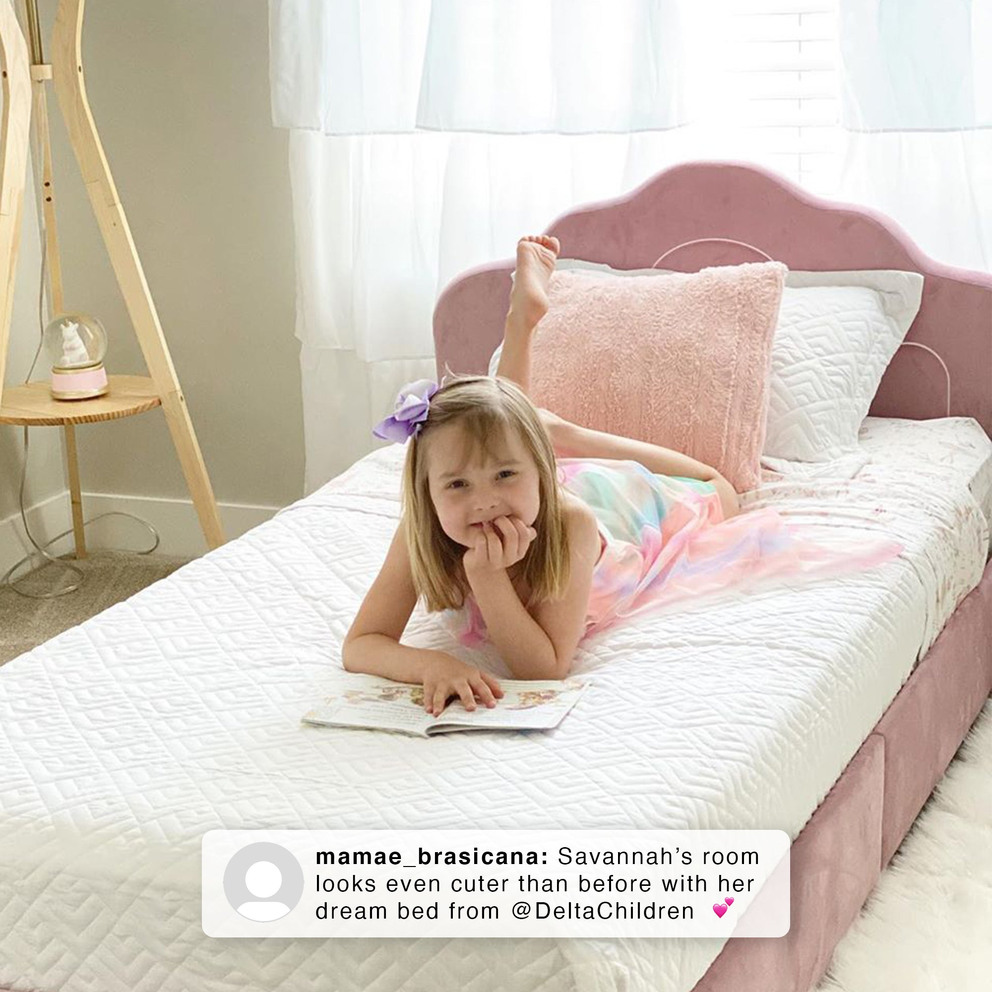 Delta Children Comfort Wood Upholstered Bed, Twin, Rose Pink