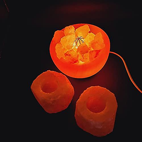 Himalayan salt fire bowl chunks lamp with 2x tea light holders