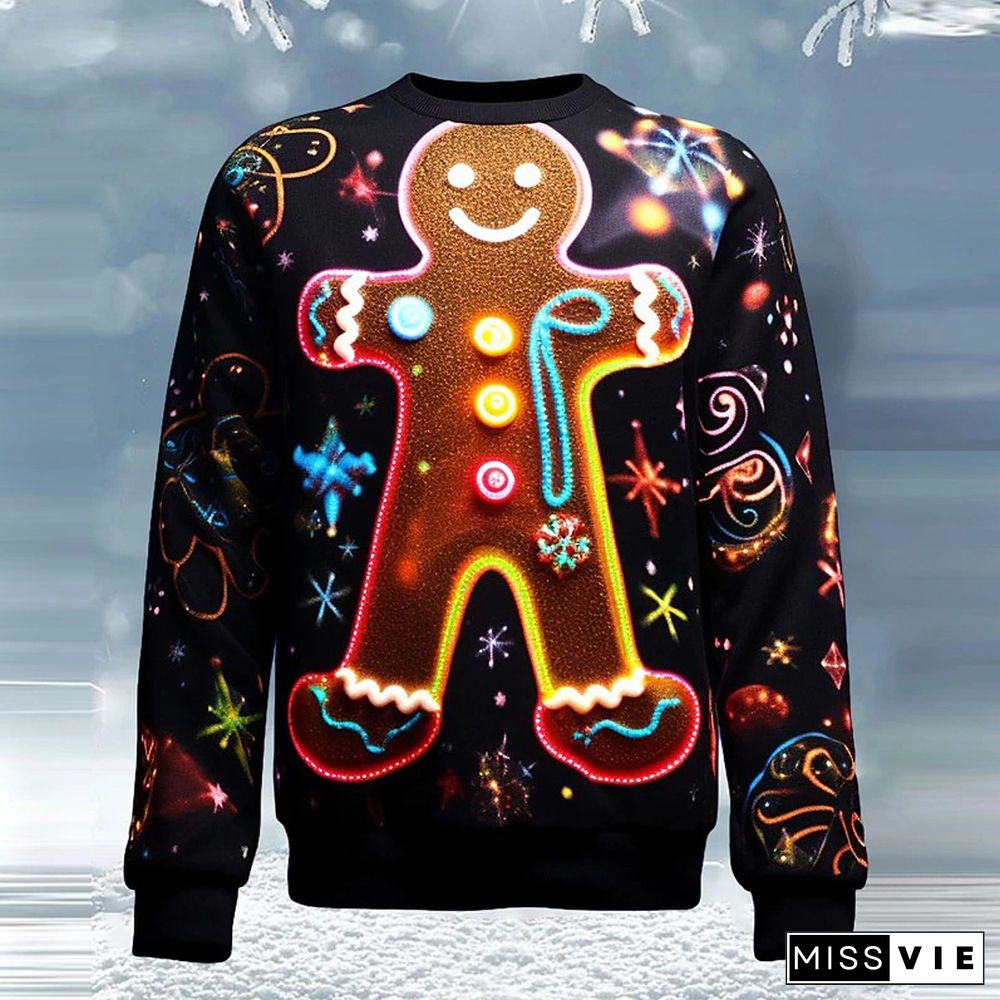 Christmas Allover 3D Cartoon Pattern Long Sleeve Crew Neck Sweatshirt