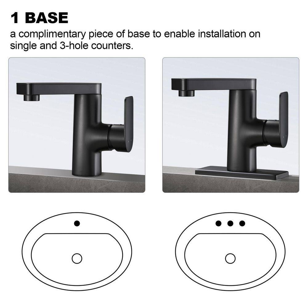 Heemli Rotatable Single Handle Single Hole Bathroom Faucet in Matte Black KBS0101B