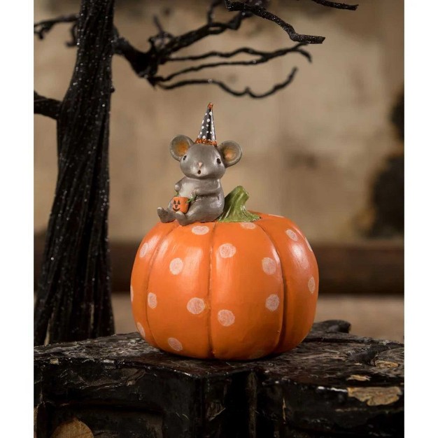 Bethany Lowe Halloween Mouse On Pumpkin One Halloween Figurine 5 0 Inches Jack o lantern Bucket Ma2077 Resin Orange