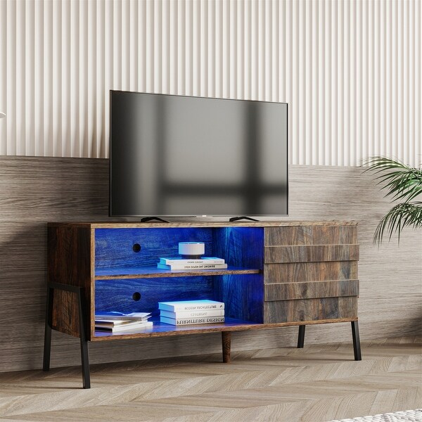 TV Stand Wooden Media Cabinet with LED Lights - 21