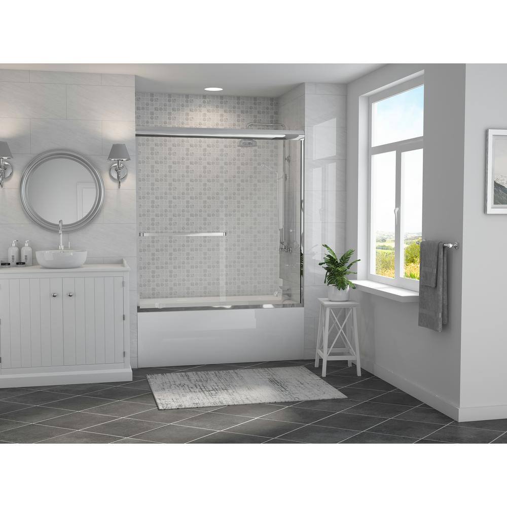 Coastal Shower Doors Paragon 316 B 64 in. x 57 in. Semi-Framed Sliding Tub Door with Towel Bar in Chrome and Clear Glass 5164.57B-C