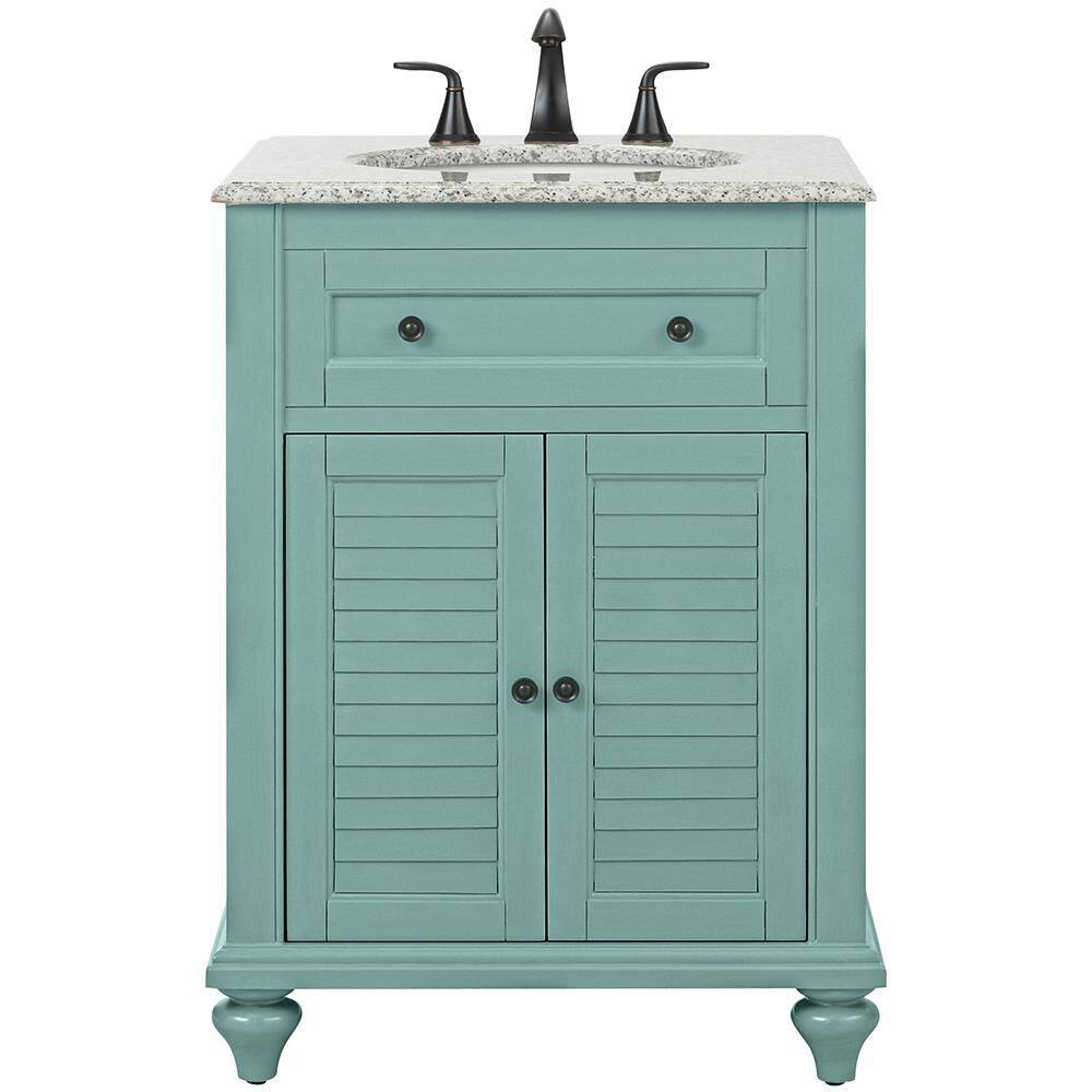 Home Decorators Collection Hamilton Shutter 25 in. W x 22 in. D Bath Vanity in Sea Glass with Granite Vanity Top in Grey 10806-VS25H-SG