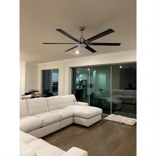 Modern 72-inch 6-Blade Brushed Chrome Ceiling Fan with Light and Remote Control - 72-in W x 17.8-in H Shopping - The Best Deals on Ceiling Fans | 36536873