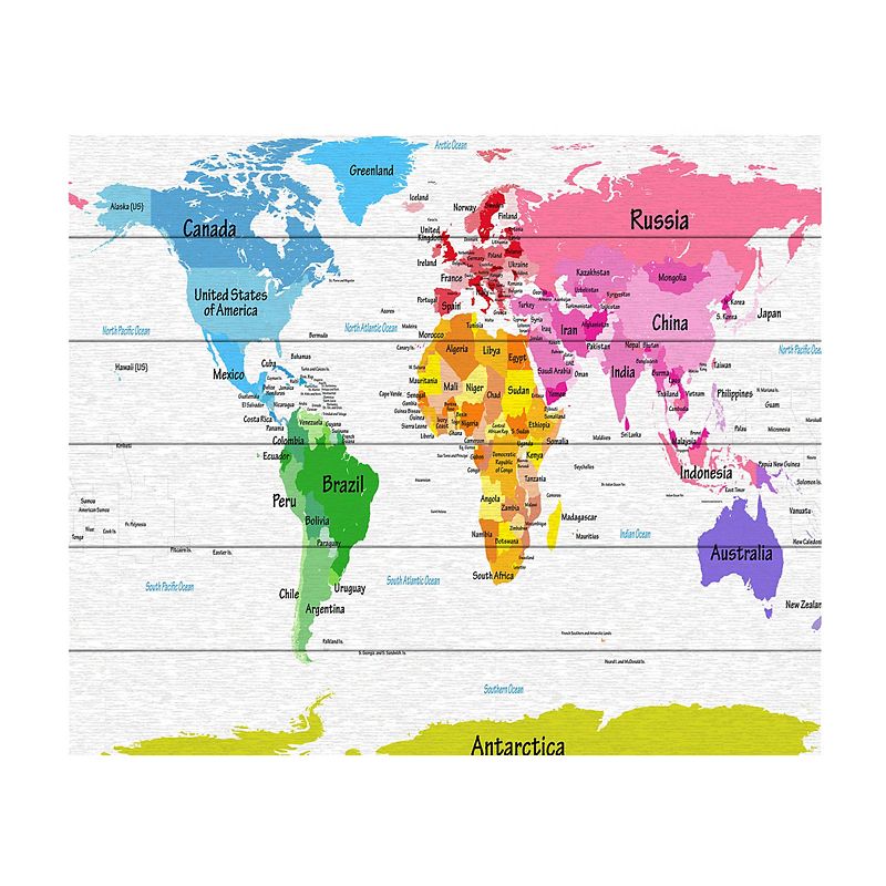 Trademark Fine Art Michael Tompsett 'World Map for Kids II' Wood Slat Art