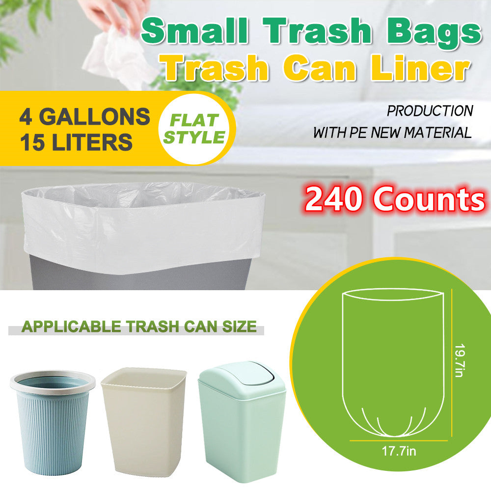 SWIHELP 4 Gal Trash Gag, 6 Rolls/240Pcs,Office, Kitchen, Bedroom Garbage Cans,White Portable Strong Garbage Bags, Garbage Basket Bags