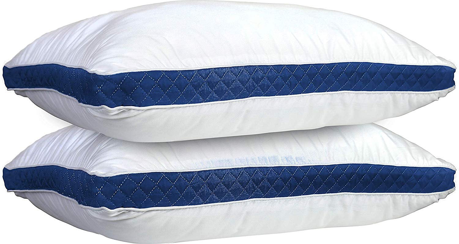 Pillows for Bed 2-Pack, King/Queen Gusseted Bed Pillows Set of 2 for Side Sleepers, Navy Blue (18x26)