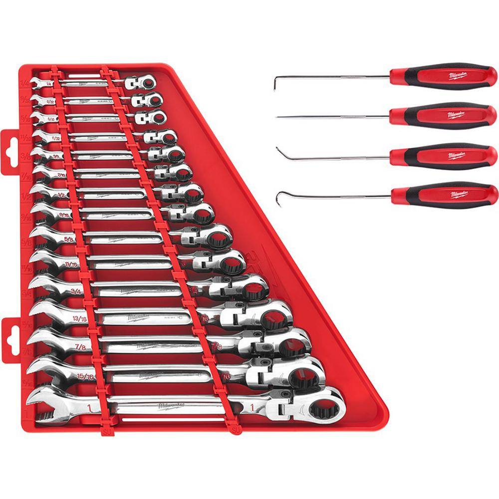 MW 144-Position Flex-Head Ratcheting Combination Wrench Set SAE with Hook and Pick Set (19-Piece) 48-22-9413-48-22-9215