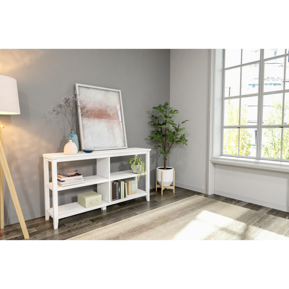 Newridge 2 Tier Low Wooden Bookcase White   Transitional   Bookcases   by VirVentures  Houzz