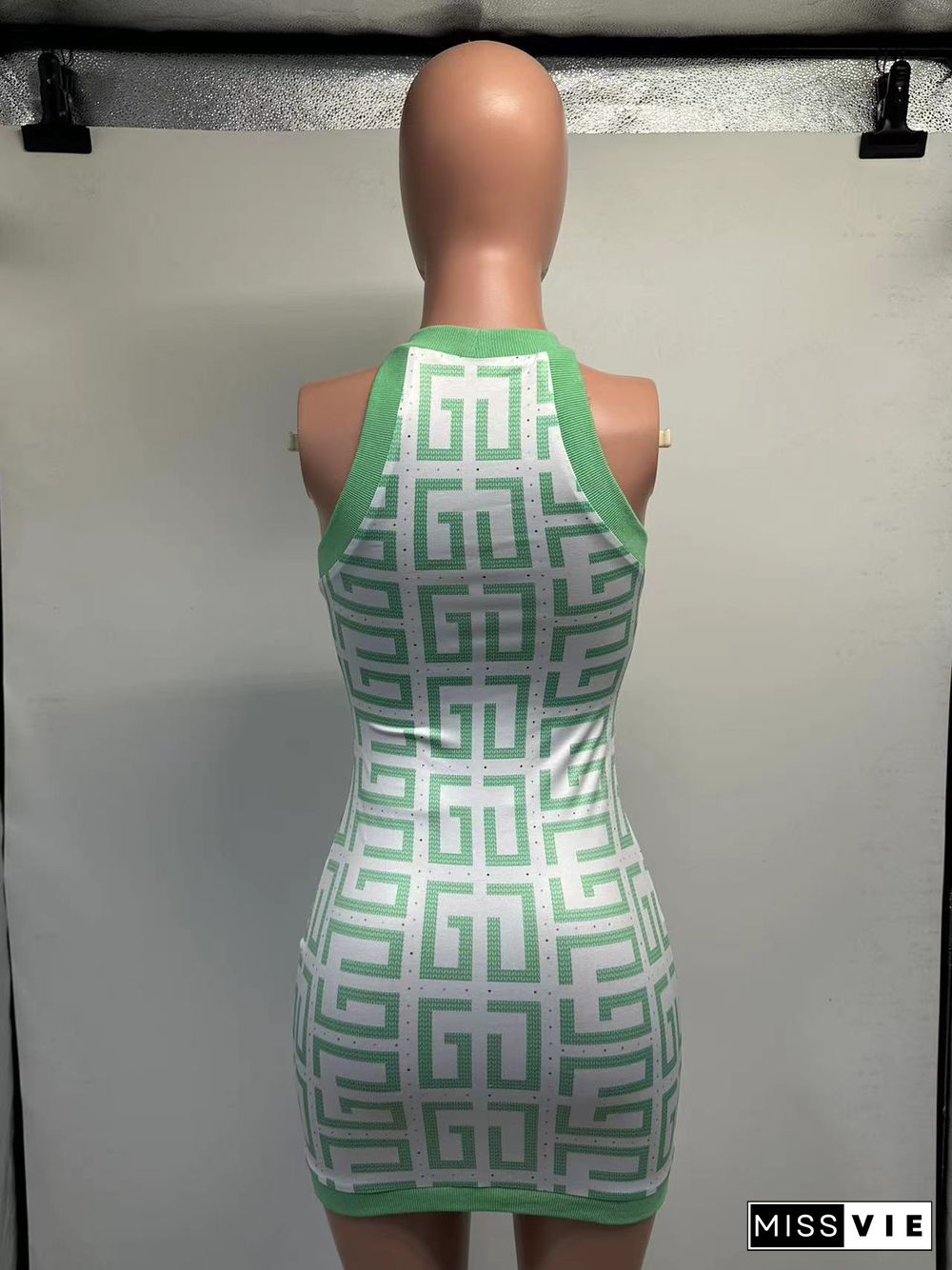 Summer Printing Sleeveless O Neck Bodycon Dresses