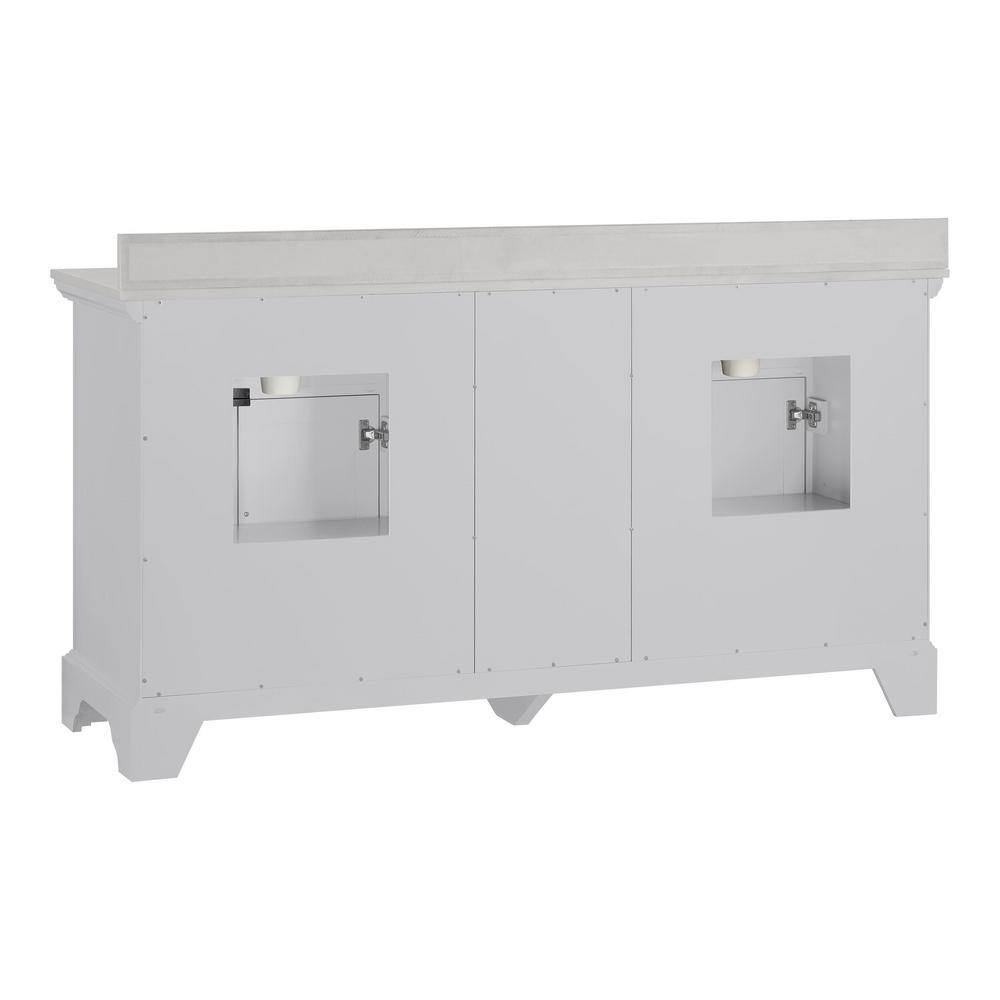 Home Decorators Collection Sadie 67 in. W x 21.6 in. D x 35.1 in. H Freestanding Bath Vanity in Dove Grey w White w Natural Veining Marble Top MD-V1834