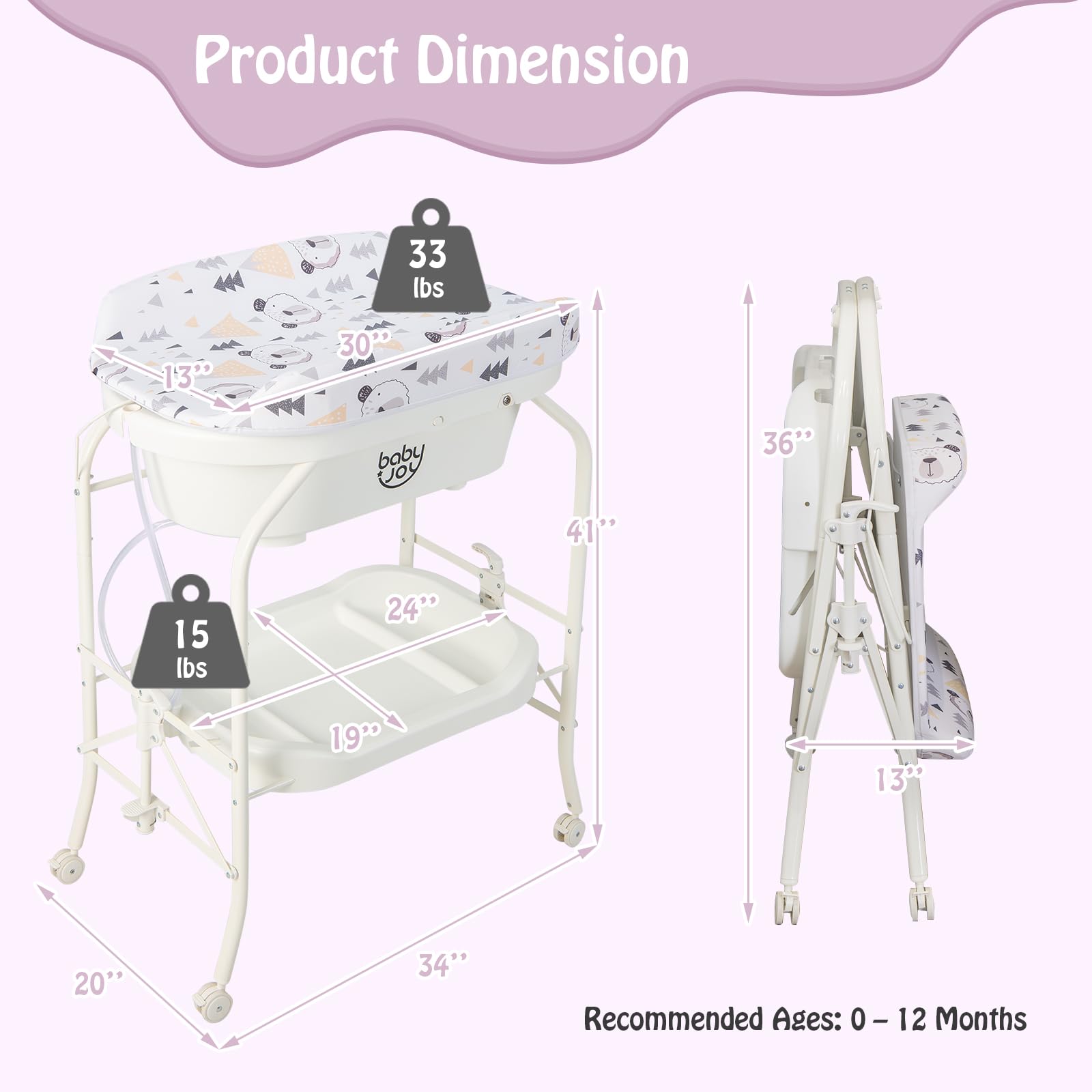 BABY JOY Baby Bathtub with Changing Table, Foldable Infant Diaper Changing Station with Storage Tray