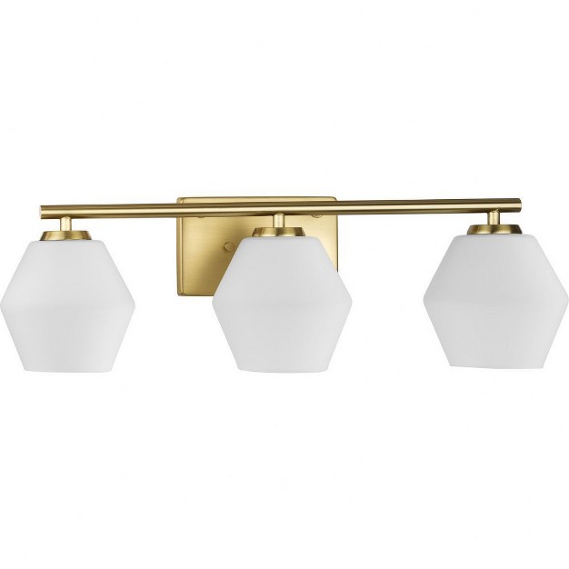 Progress Lighting Copeland 3 light Vanity Light Brushed Gold Opal Glass Shades