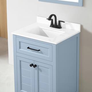 Home Decorators Collection Hanna 24 in. W x 19 in. D x 34.50 in. H Freestanding Bath Vanity in Spruce Blue with White Engineered Stone Top Hanna 24SB