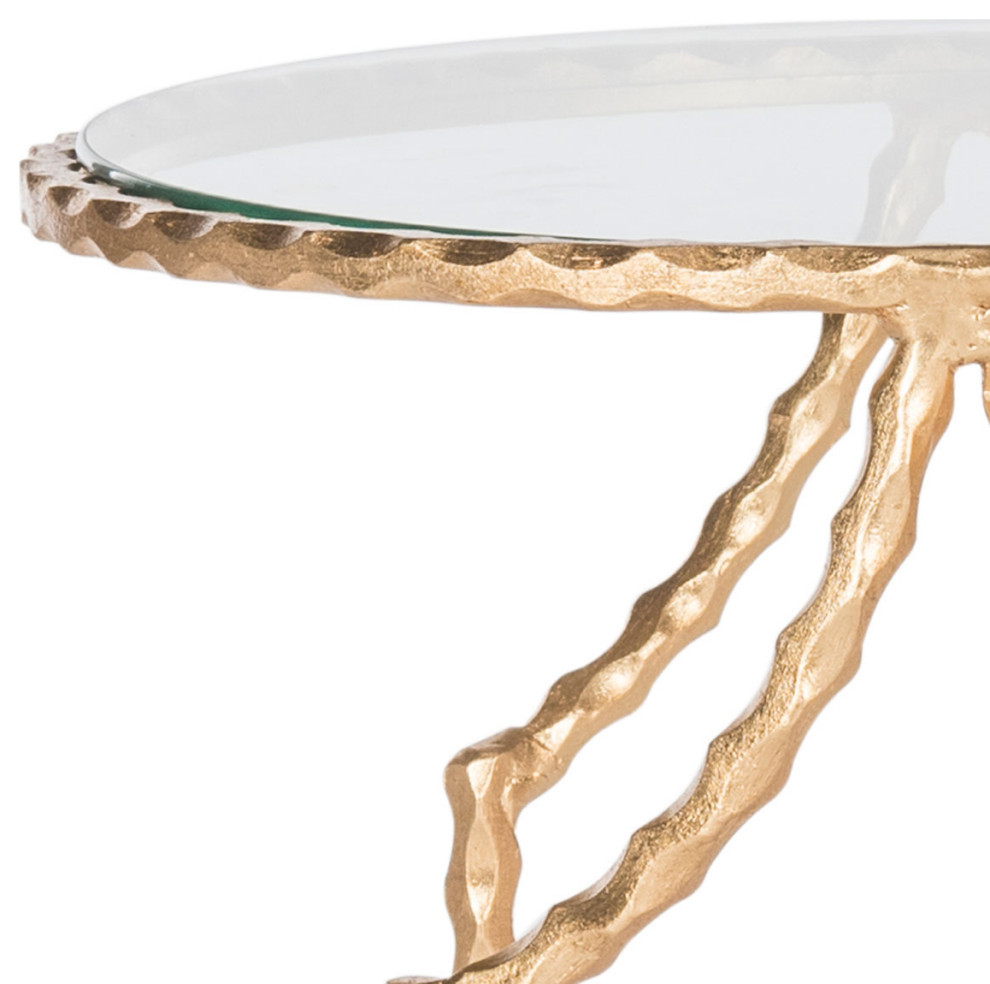 Amber Round Gold Leaf End Table Antique Gold   Mediterranean   Side Tables And End Tables   by Virgil Stanis Design  Houzz