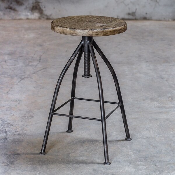 Uttermost Dalvin Industrial Aged Steel and Driftwood Pub Stool