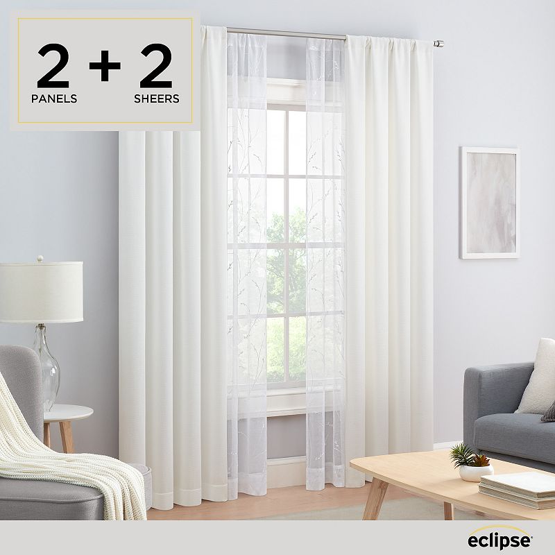 eclipse Raylan Keoni Embroidery 4-Window Curtain Panels