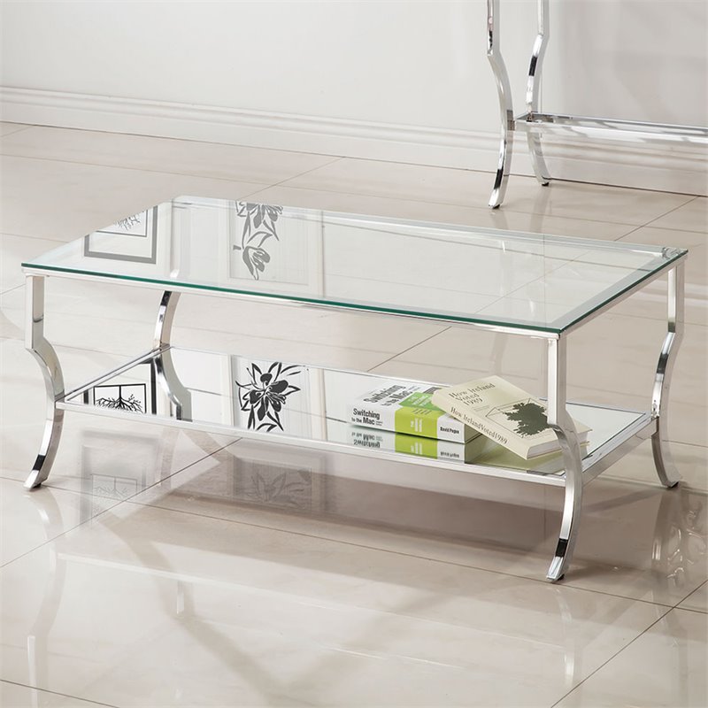 Pemberly Row Glass Top Accent Coffee Table in Chrome