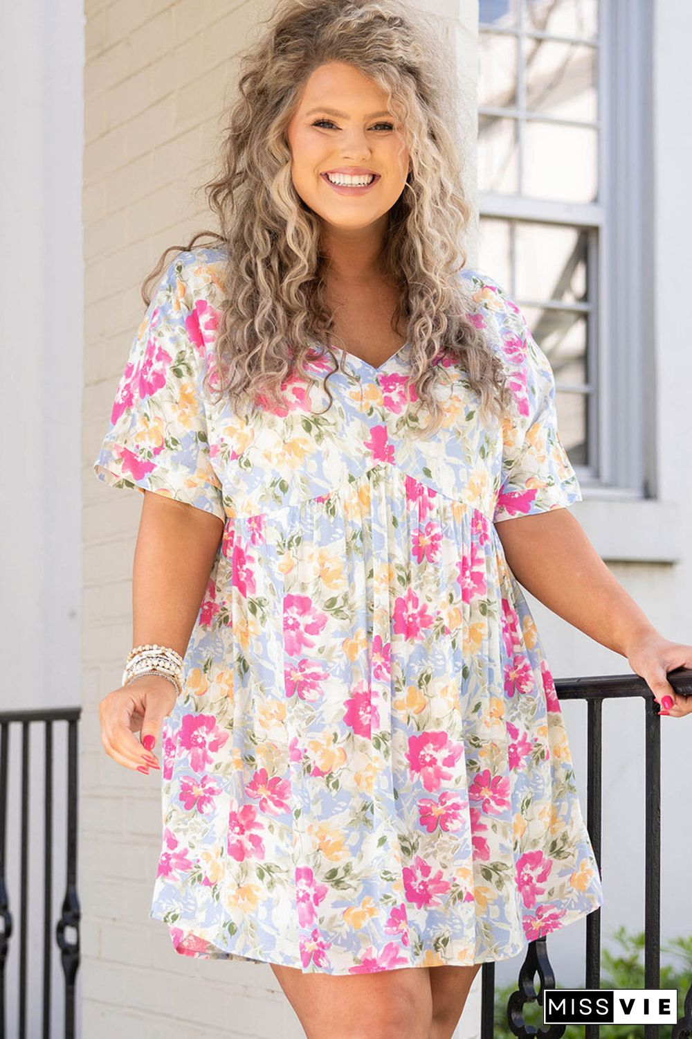 Rose Plus Size Floral Print Short Dress