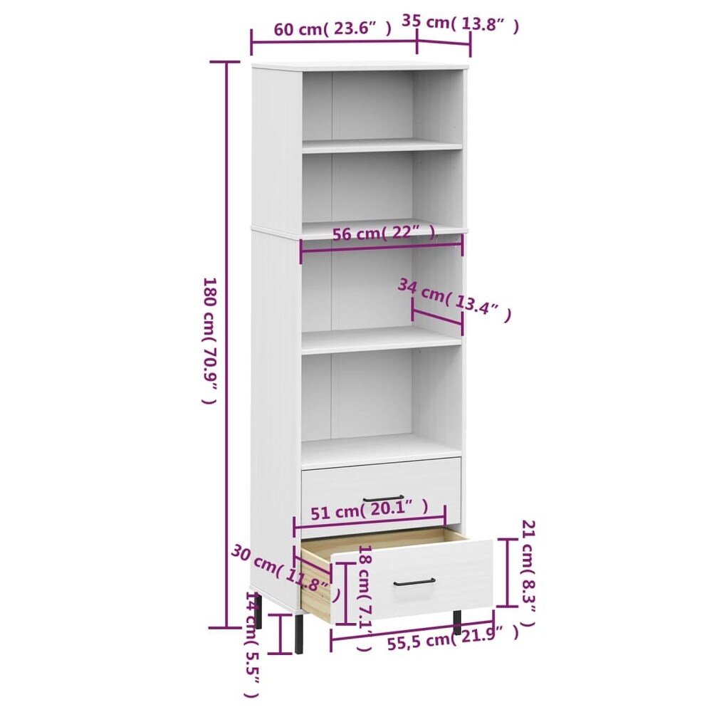 vidaXL Bookshelf Book Cabinet with 2 Drawers Storage Cabinet OSLO Solid Wood   23.6\