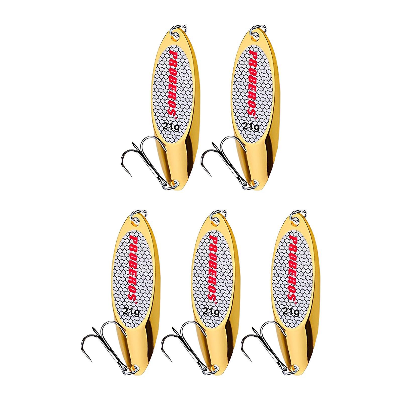 5x Fishing Spoons Vertical Hard Spinnerbaits Bass Baits Freshwater Saltwater Gold 21g