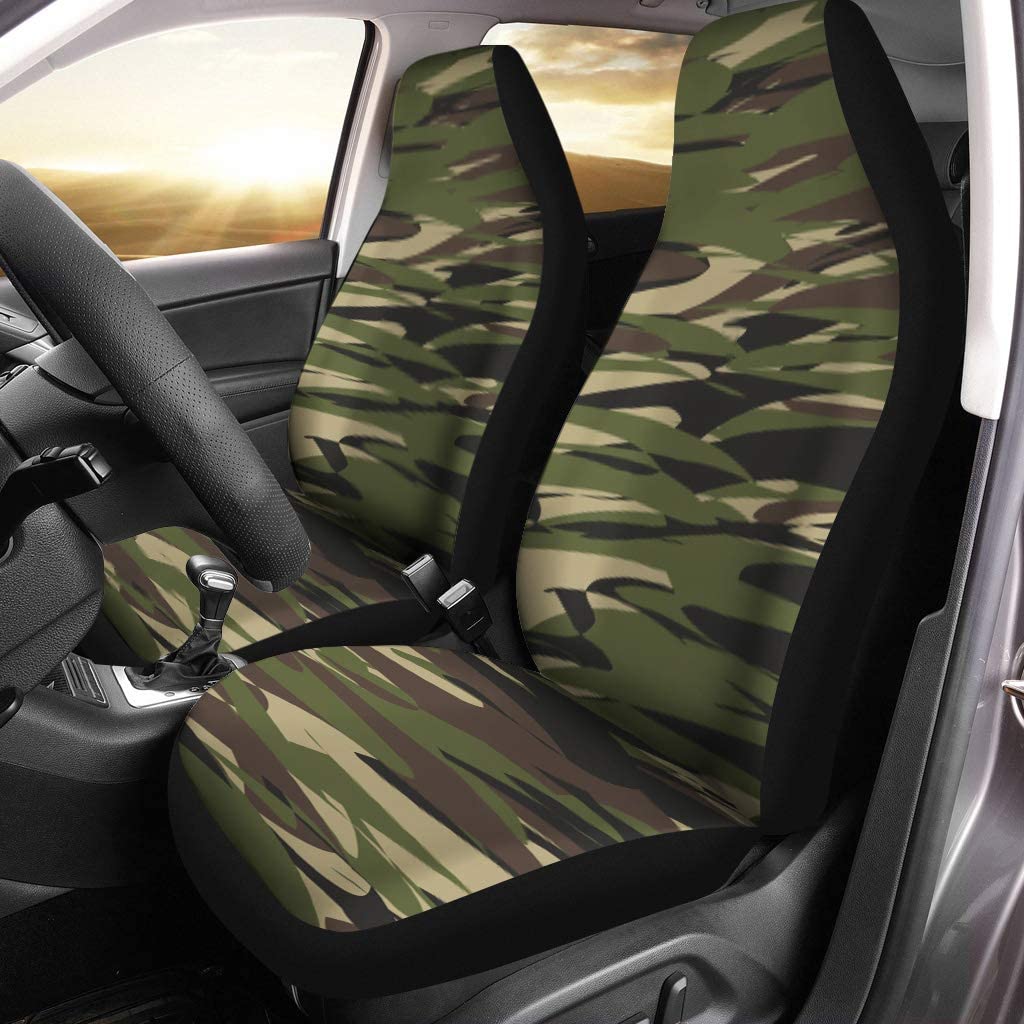 FMSHPON Set of 2 Car Seat Covers Green Camo Camouflage Pattern Woodland Classic Brown Universal Auto Front Seats Protector Fits for Car，SUV Sedan，Truck