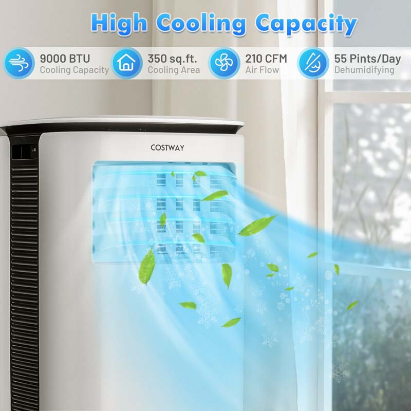 9000 BTU 3-in-1 Portable Air Conditioner Air Cooler Fan Dehumidifier with 4 Modes & 2 Speeds, 24H Timer