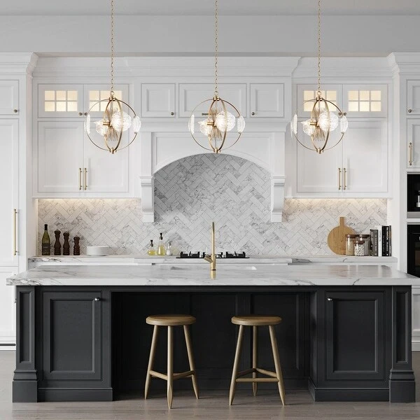 Mid-century Modern 4-Light Gold Orb Chandelier Starburst Pendant Lights for Dining Room - 17