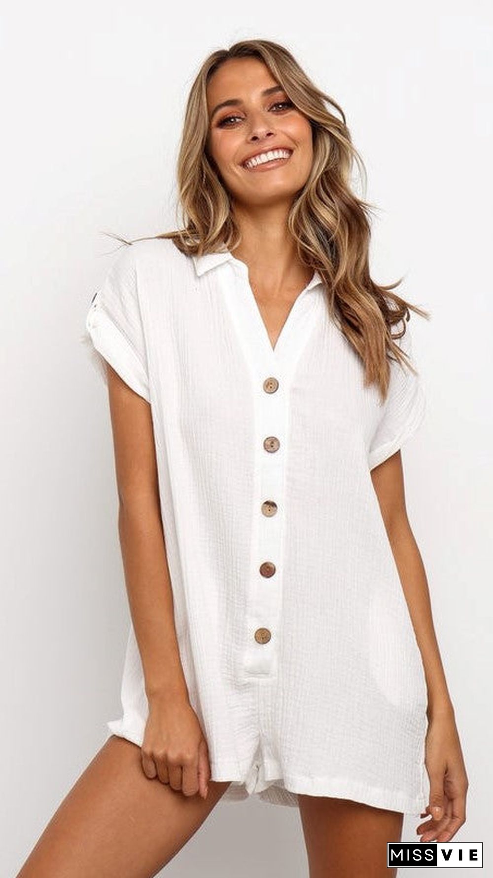 White Button Down Romper