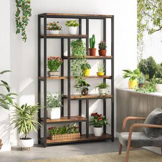 BYBLIGHT Eulas 79 in. Rustic Brown 10-Shelf Etagere Bookcase with Open Shelves 7-Tier Extra Tall Bookshelf for Home Office BB-U20-XL