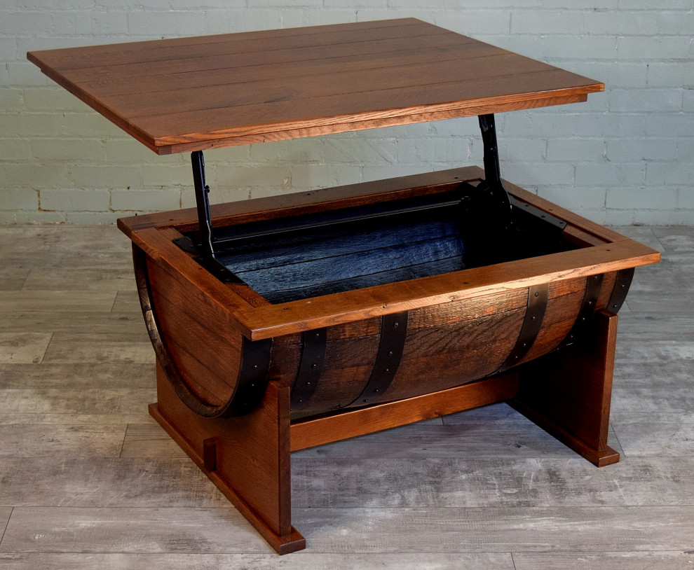 William Sheppee Shooter  x27s Half Barrel Coffee Table w/ Lift Top   Rustic   Coffee Tables   by William Sheppee  Houzz