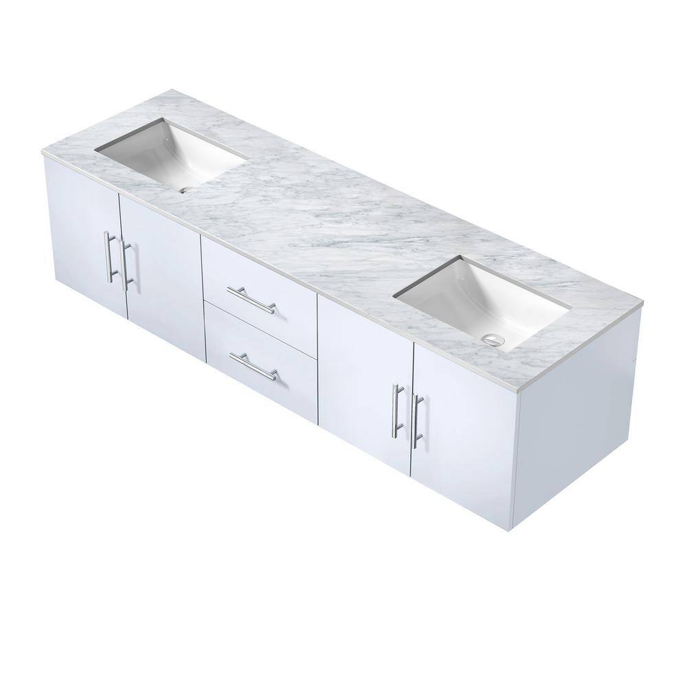 Lexora Geneva 72 in. W x 22 in. D Glossy White Double Bath Vanity and Carrara Marble Top LG192272DMDS000