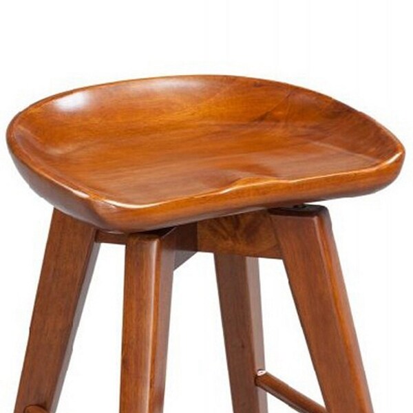 Contoured Seat Wooden Swivel Counter Stool with Angled Legs， Walnut Brown