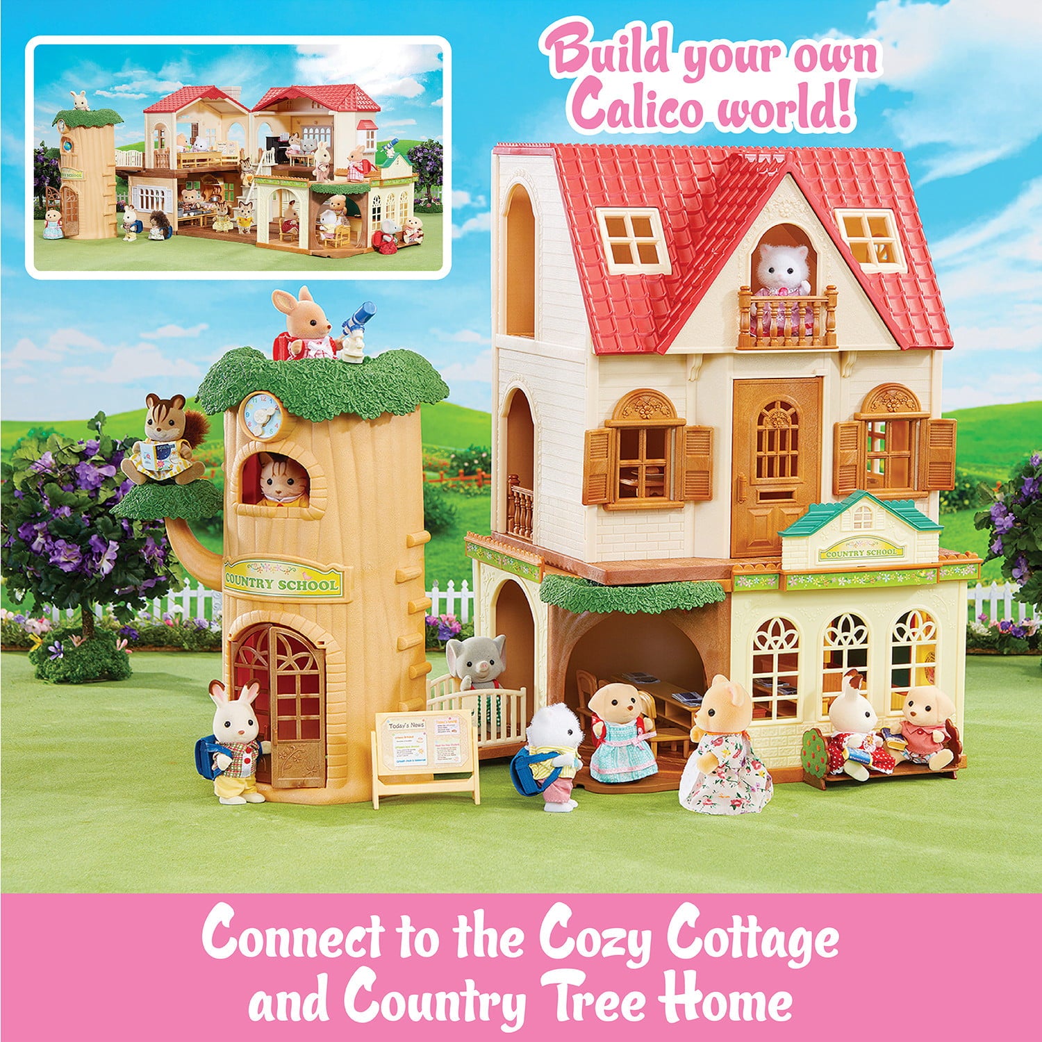 Calico Critters Country Tree School， Dollhouse Playset with Furniture and Accessories