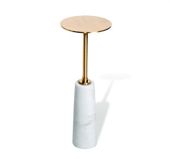 Beck Round Drink Table in White/ Antique Brass