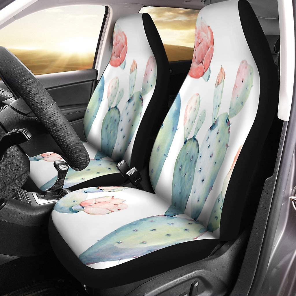 Set Of 2 Car Seat Covers Succulent Watercolor Saguaro Cactus It Perfect Birthday Bloom Blooming Universal Auto Front Seats Protector Fits