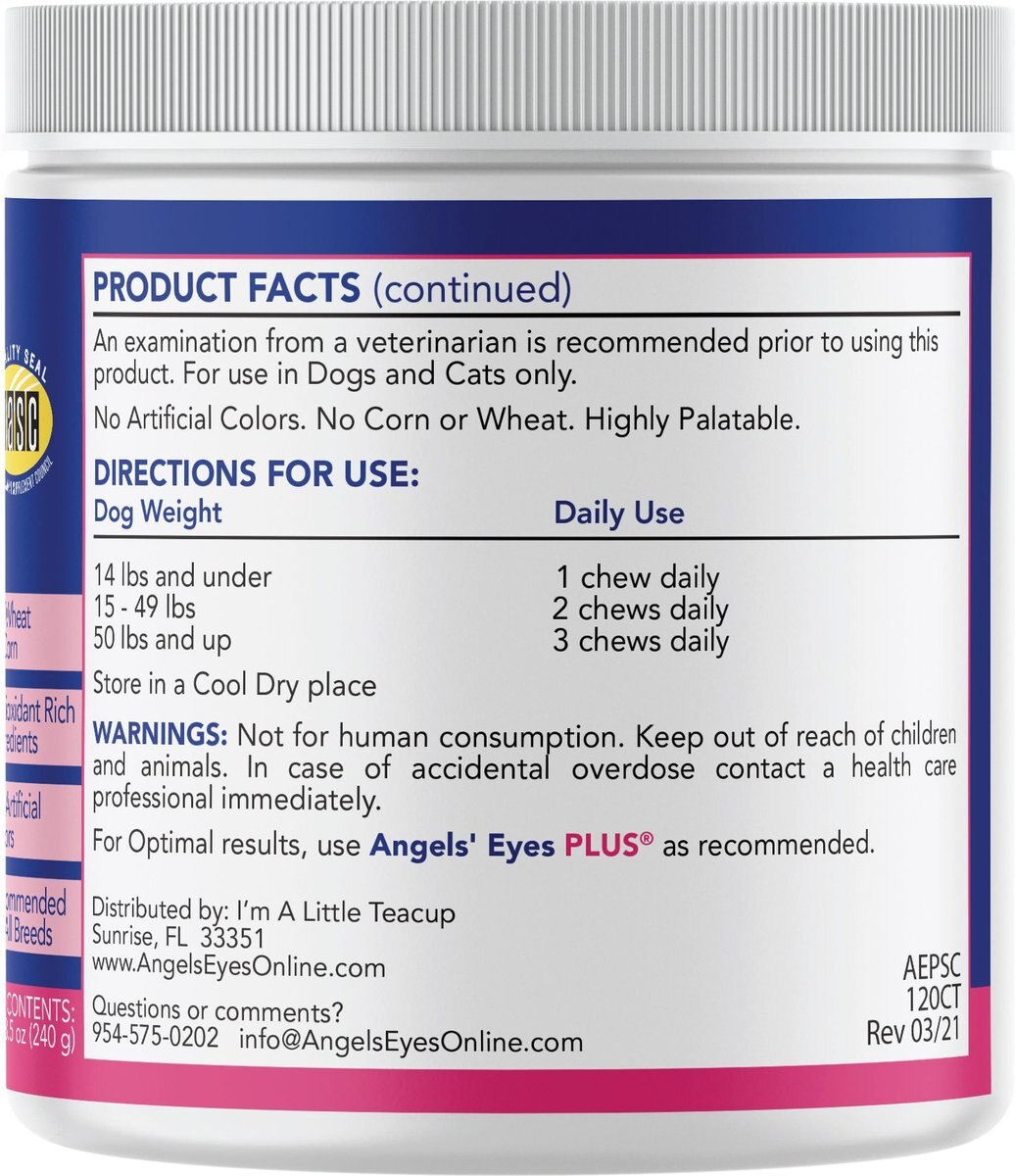 Angels' Eyes Plus Beef Flavored Soft Chews Tear Stain Supplement for Dogs and Cats