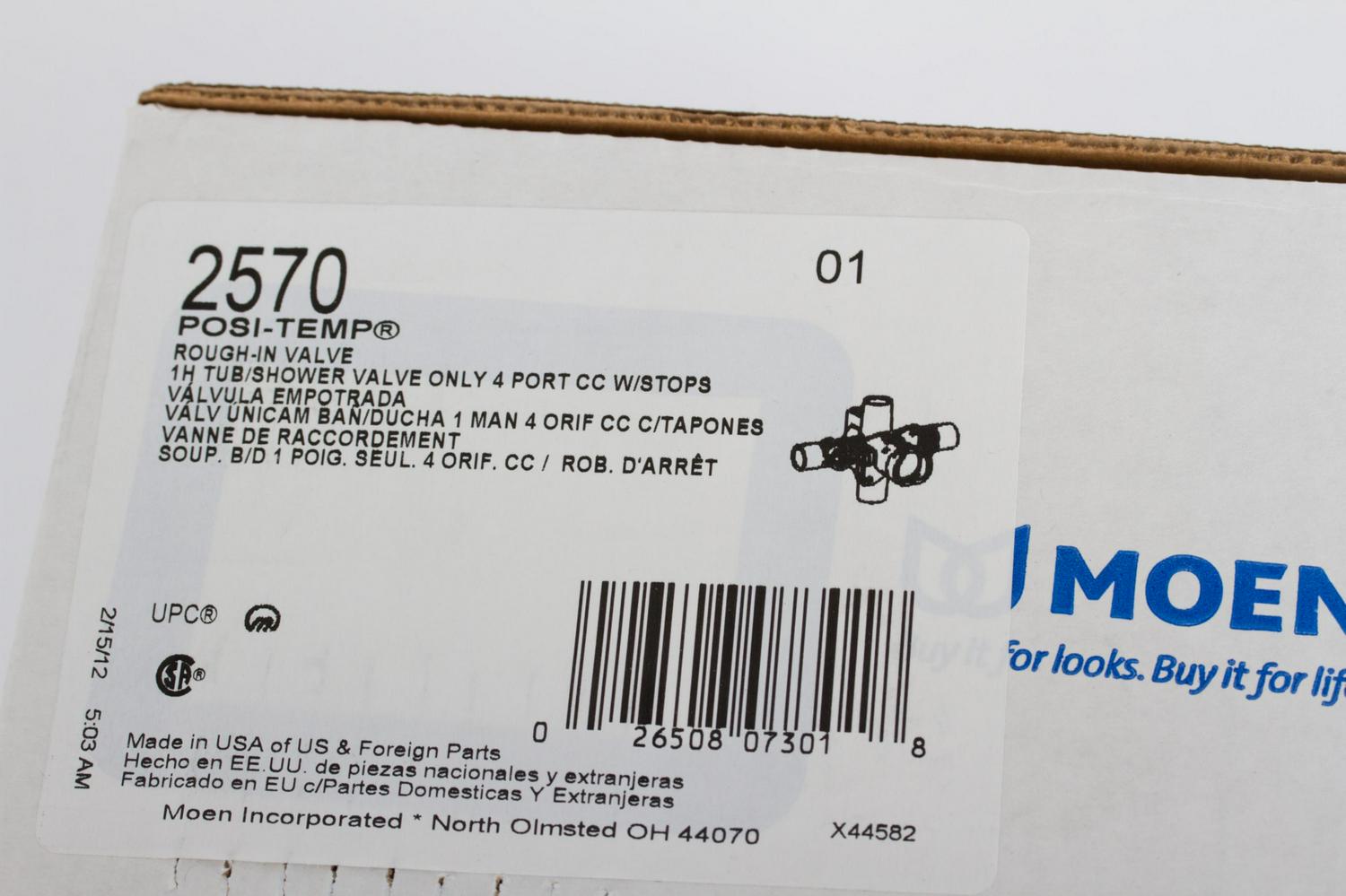 Moen 2570 Posi-Temp(R) 1/2 CC connection includes pressure balancing