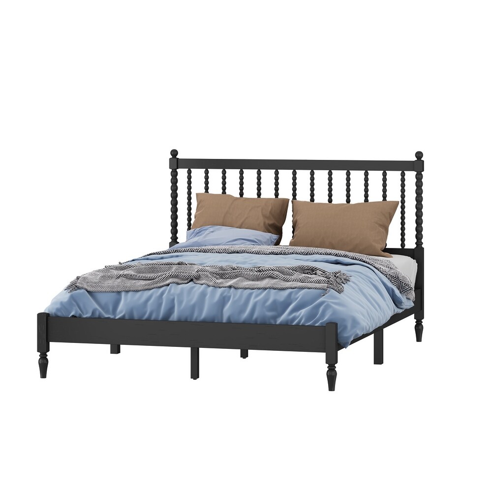 Queen Size Platform Bed with Gourd Shaped Headboard and 2 Nightstands