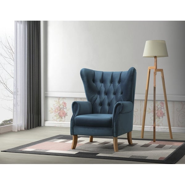 ACME Adonis Rolled Arm Tufted Accent Chair in Azure Blue