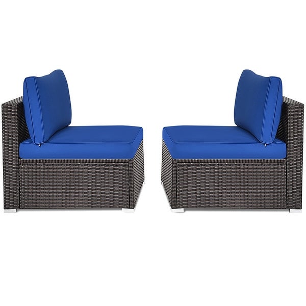 2-Piece Patio Rattan Armless Sofa Set with 2 Cushions and 2 Pillows - Overstock - 37357136