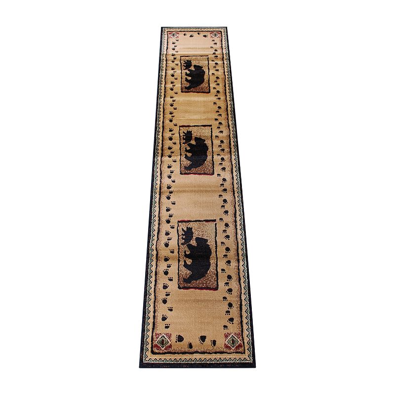 Masada Rugs Masada Rugs 3'x11' Cabin/Lodge Theme Area Rug with Bear and Cub Scene