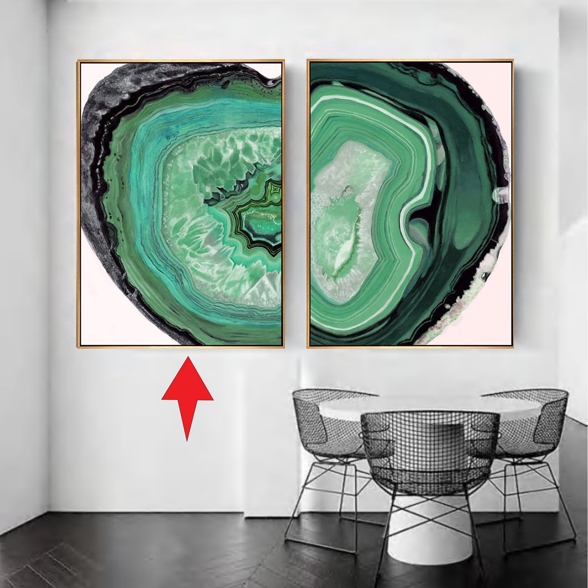 Green Natural Stone Painting Wall Art Canvas & Pu A Fl-H241A