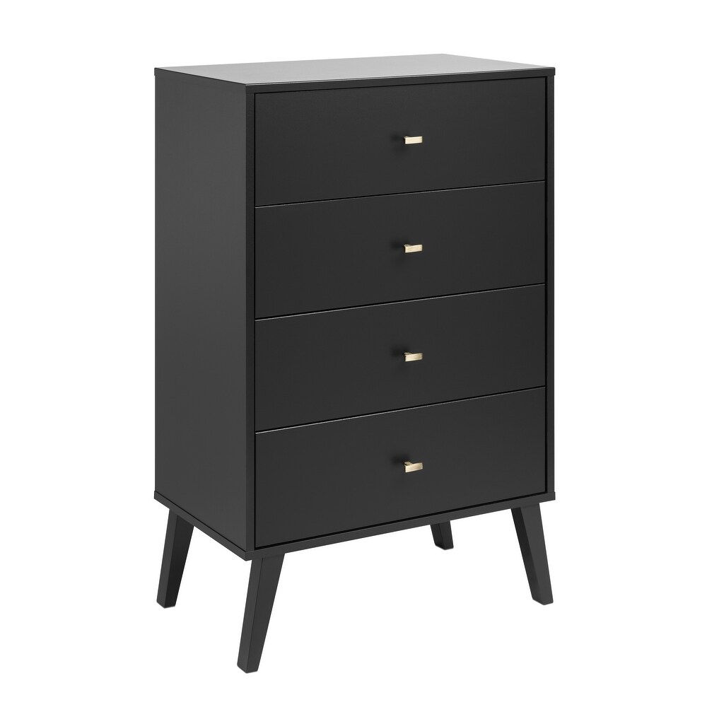 Prepac Milo Mid Century Modern 4 Drawer Chest of Drawers  Contemporary Bedroom Furniture  Small Dresser for Bedroom