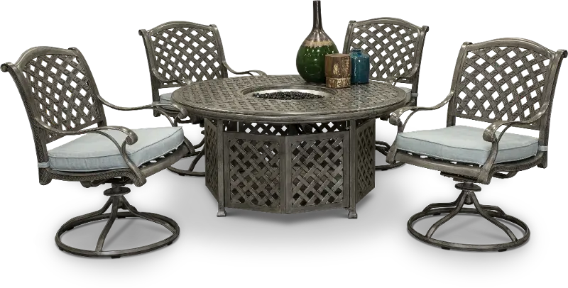 Macan Gray Metal 5 Piece Fire Pit Set