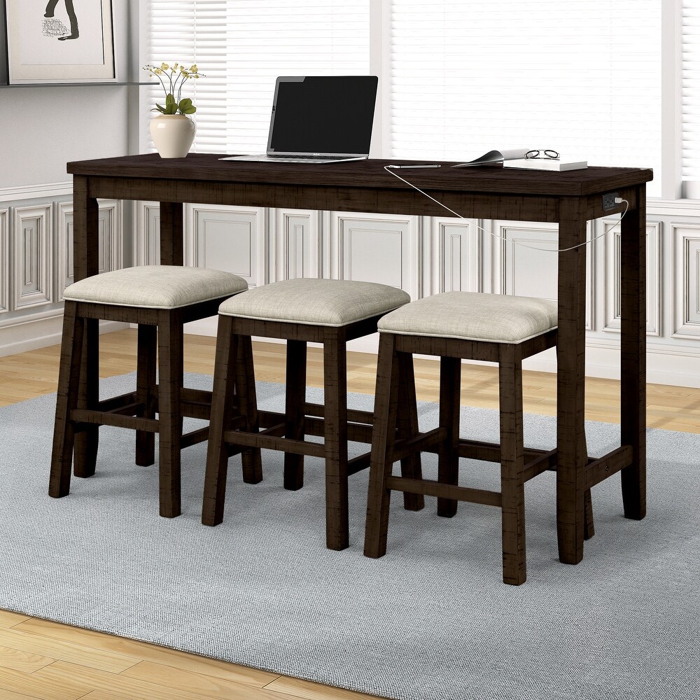 4 Pieces Counter Height Table with Fabric Padded Stools