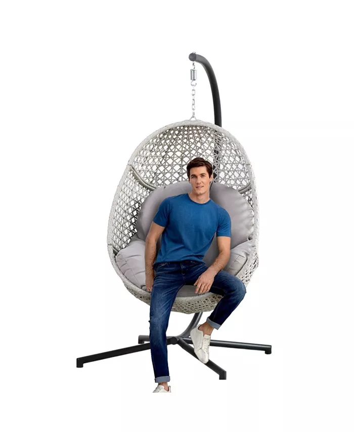 Simplie Fun Large Hanging Egg Chair with Stand and UV Resistant Cushion Hammock Chairs with C-Stand for Outdoor